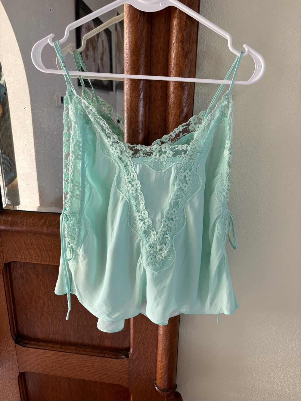 Free People Mint Lace-Trim Silk Camisole